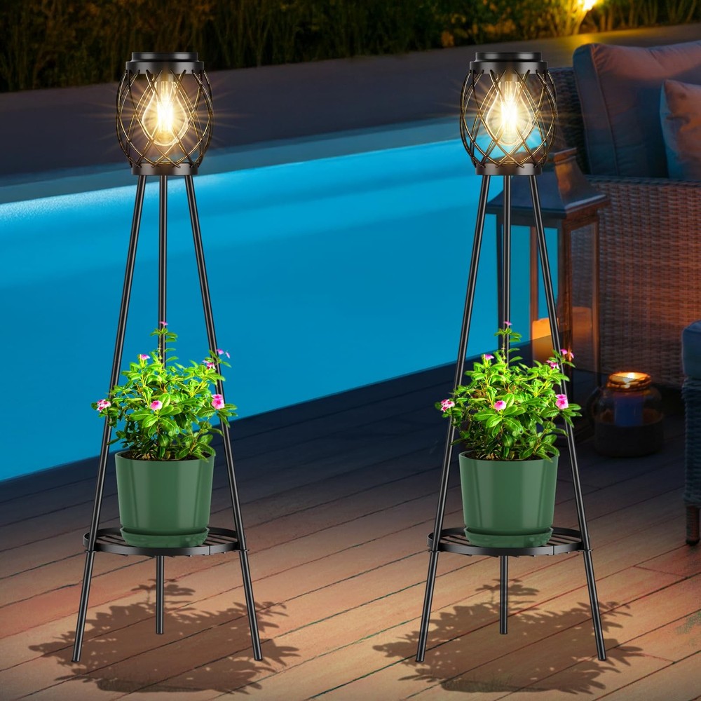 2 Pack Solar Lights Outdoor with LED Edison Bulbs, Vintage Style Solar Floor ...