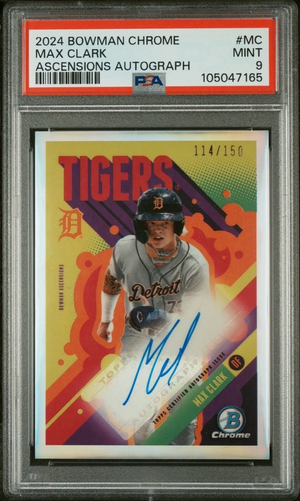 2024 MAX CLARK BOWMAN ASCENSIONS BOWMAN CHROME AUTOGRAPH #MC /150 PSA 9 Tigers