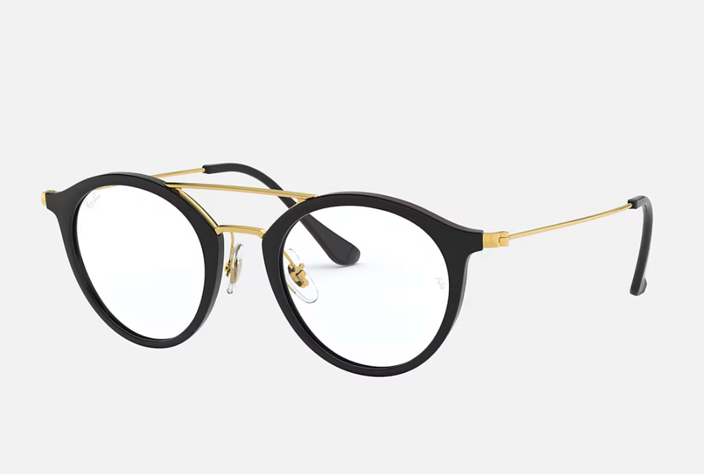 RAY BAN RX7097 2000 SHINY BLACK GOLD ROUND AUTHENTIC EYEGLASSES RX 47-21-145 NEW