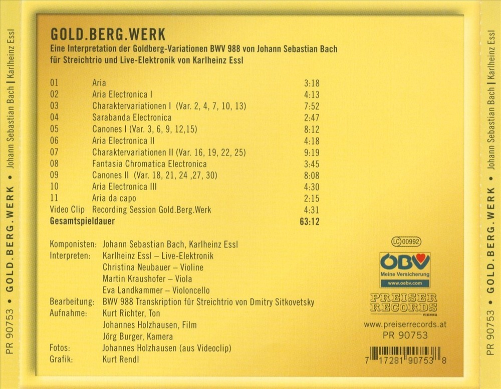 KARLHEINZ ESSL GOLD BERG WERK CD Brand New