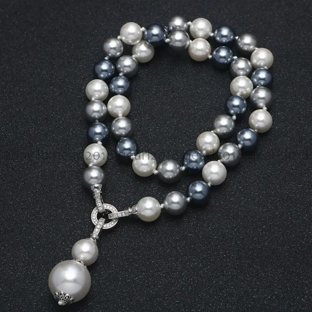 8-14mm White Silver Gray South Sea Pearl Beaded Necklace