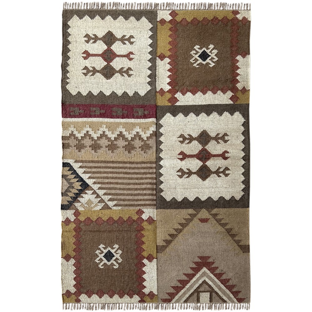 Modern Flatweave Wool Jute Kilim Rug 4x6 for Bedroom or Entryway