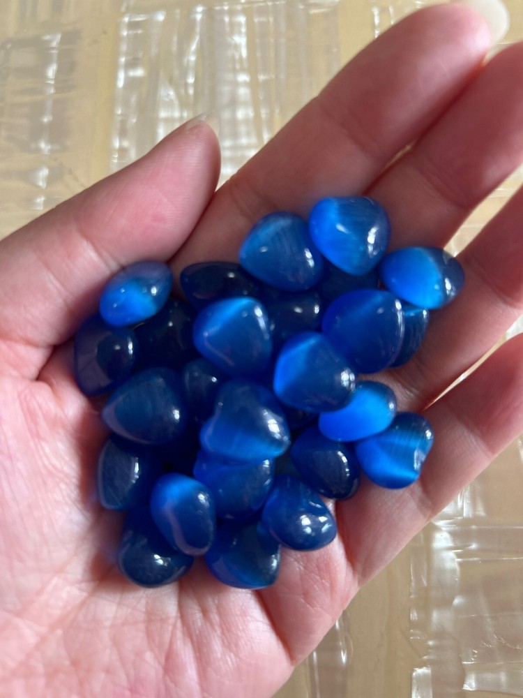 5pc blue cat's eye mini love heart stone quartz crystal skull pendant healing+