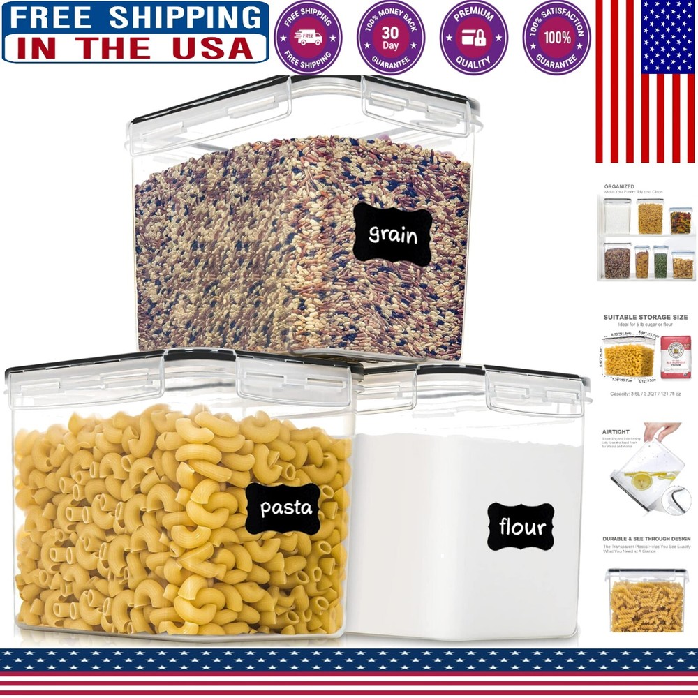 3PCS BPA-Free Airtight Food Storage Containers 3.6L for Kitchen Pantry Organizing