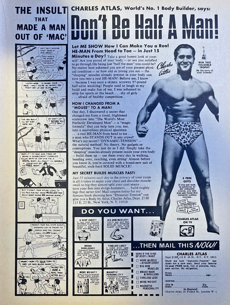 1970 Vintage Advertisement Charles Atlas Body Building Course Don't Be Half  Man