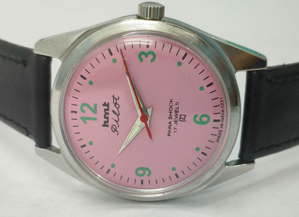 Vintage HMT Pilot Pink 17 Jewels Mechanical Hand Winding Men's Wrist Watch