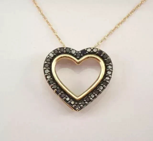 2Ct Round Lab Created Black Diamond Open Heart Pendant In 14K Yellow Gold Plated