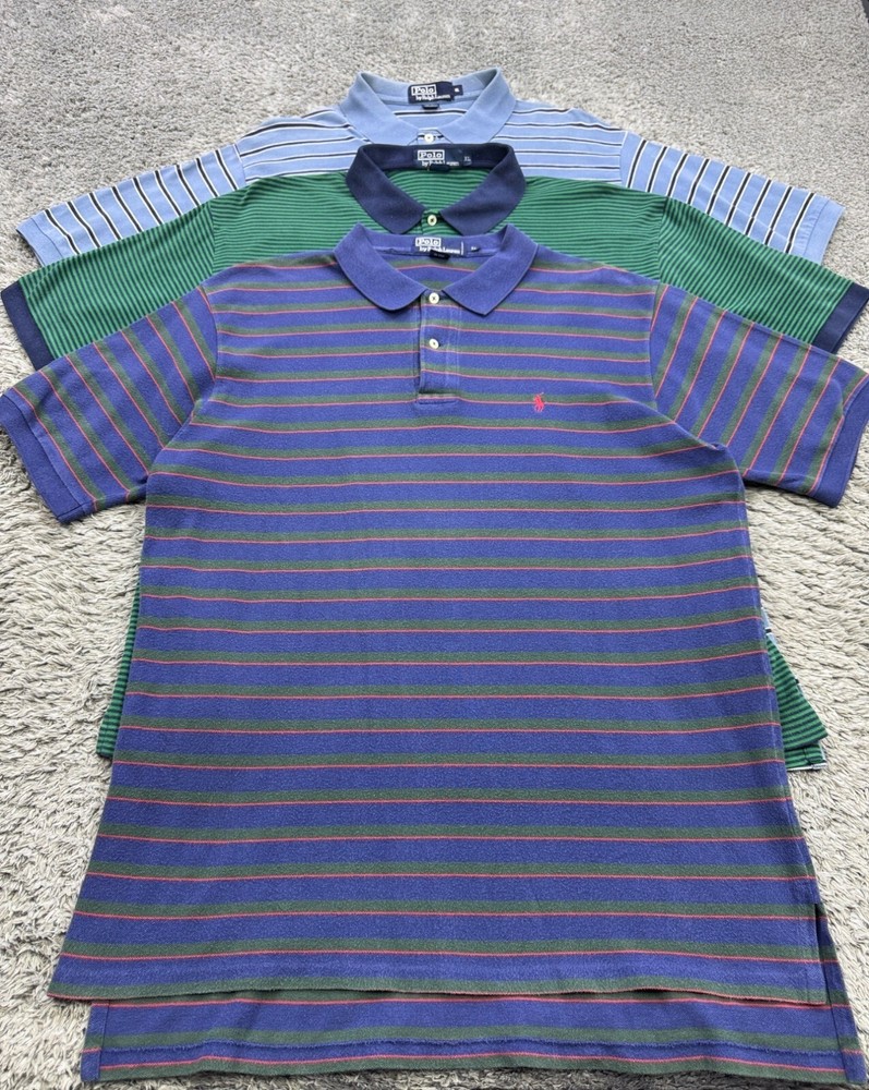 Polo Ralph Lauren Shirt Men XL Classic Fit Striped Preppy Golf Vtg 90s Lot Of 3