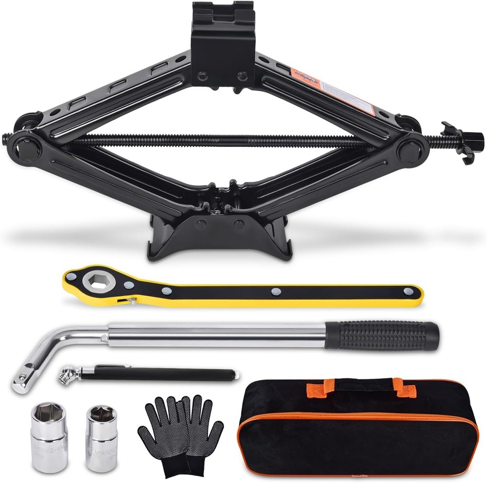 Portable 2 Ton Scissor Jack with Full Tire Changing Accessories for Vehicles