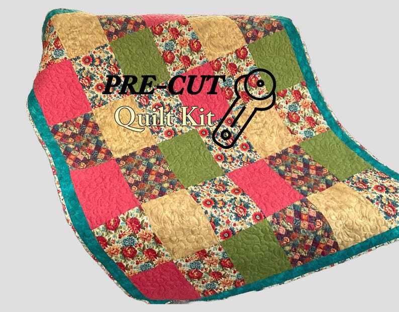 Patched Posies Pre-cut Quilt Kit Sit and Sew No Cutting 44x58