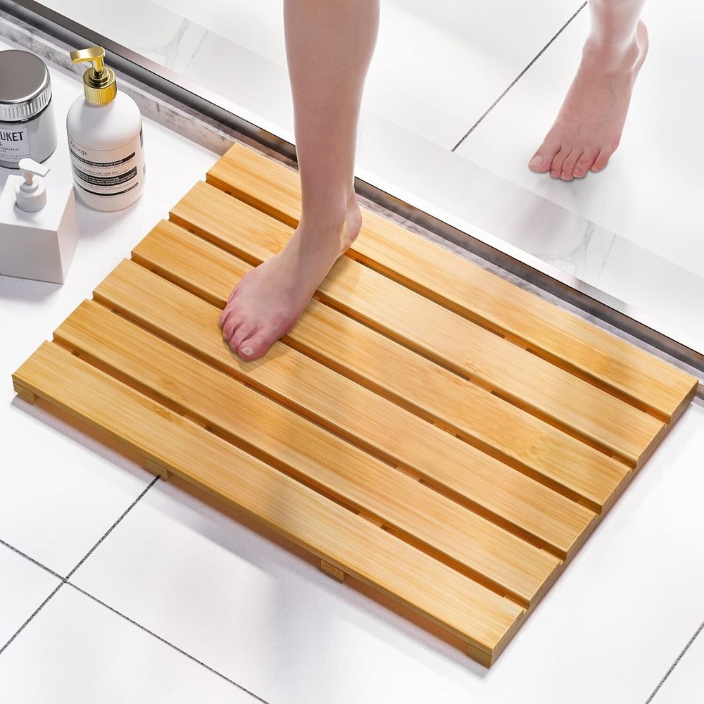 Bamboo Non-Slip Waterproof Bath Mat for Shower & Wooden Floors
