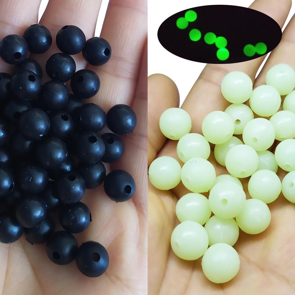 3mm-12mm Soft Fishing Beads Stopper Black/Glow Round Rubber Fishing Lures New