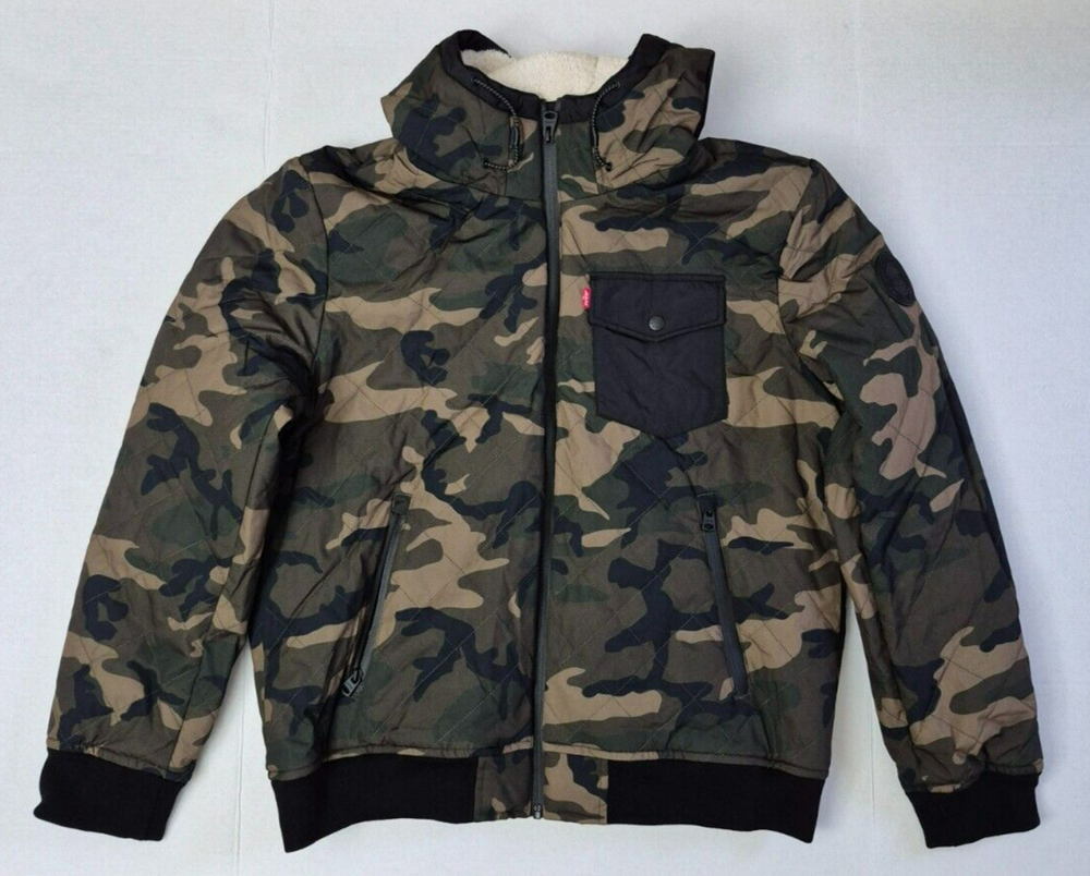Levi's Camouflage Sherpa Lined Hoodie Jacket Men's Size Large Zip Pockets - New