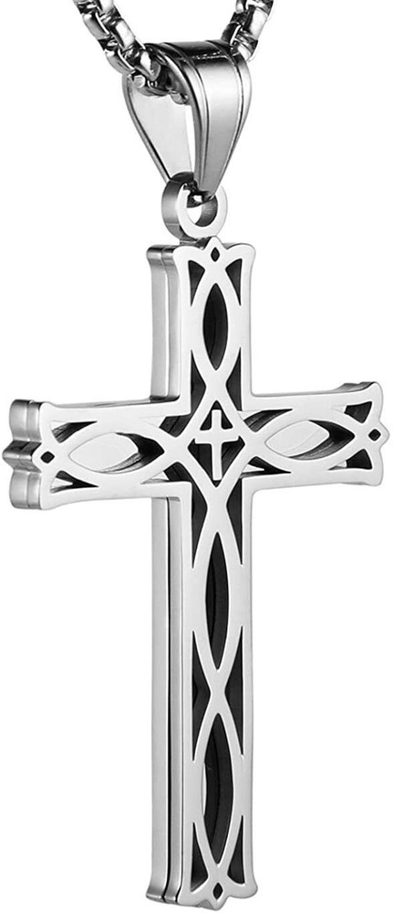 Men Women Cross Necklace Stainless Steel Infinity Irish Knot Pendant Chain Gfit