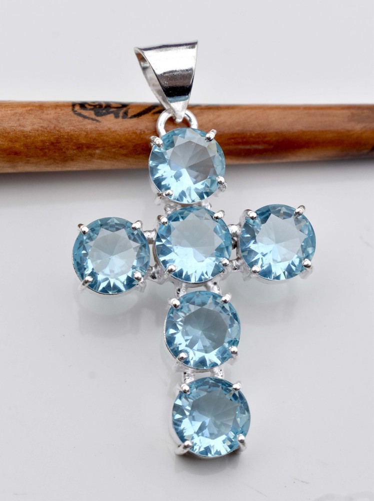 Swiss Blue Topaz 925 Sterling Silver Gemstone Handmade Gift Women Pendant S-2.10