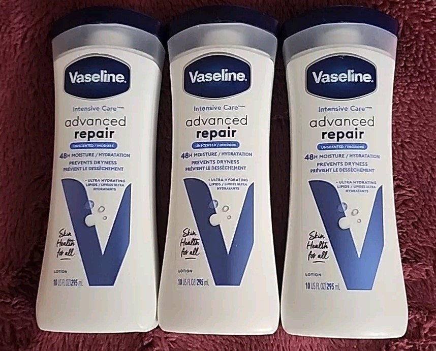 Lot Of 3 Vaseline Intensive Care Advanced Repair Lotion Unscented 10 fl oz (B126