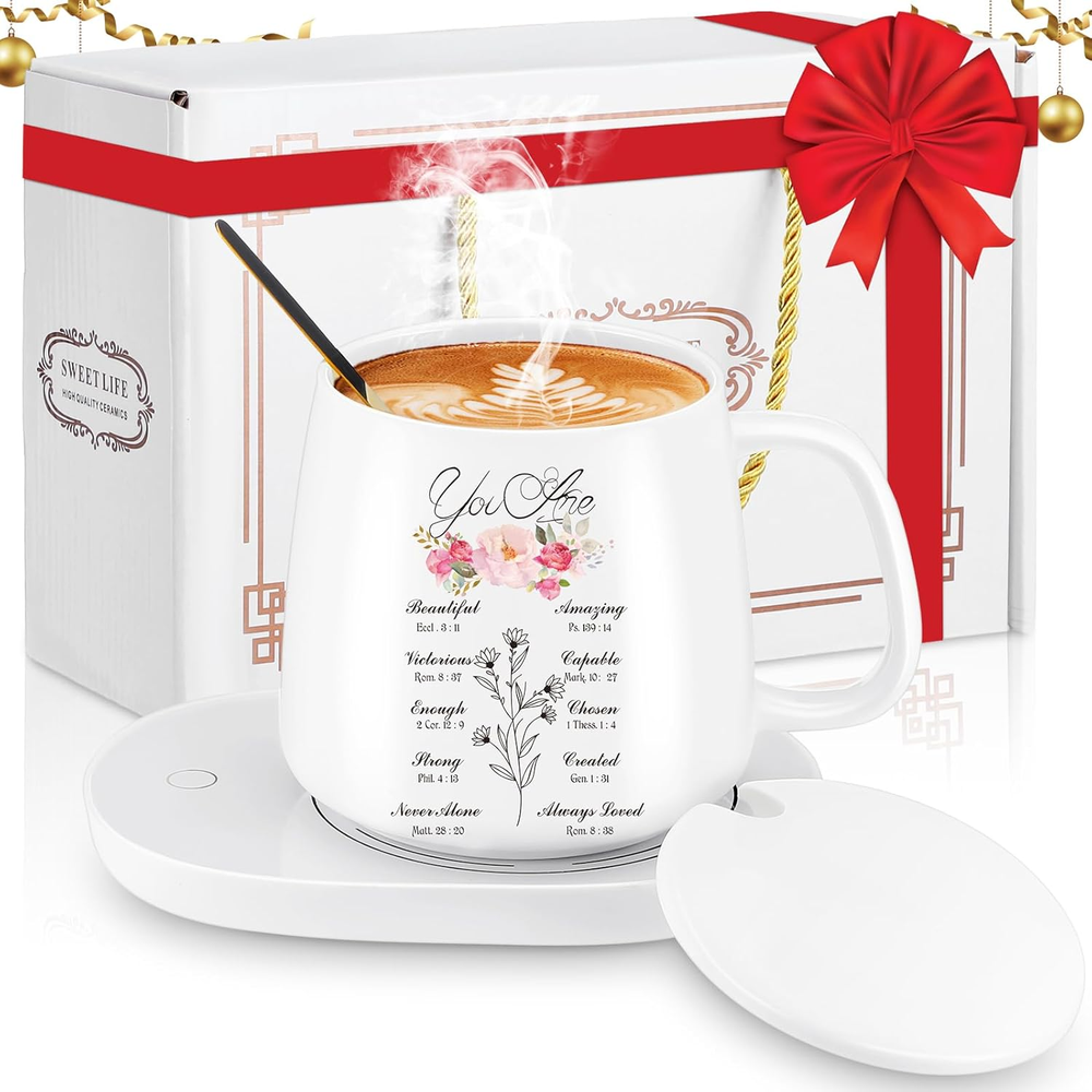 Christian Coffee Mug with Warmer Set for Women 13.5 Oz Coffee Cup Mug Warmer for