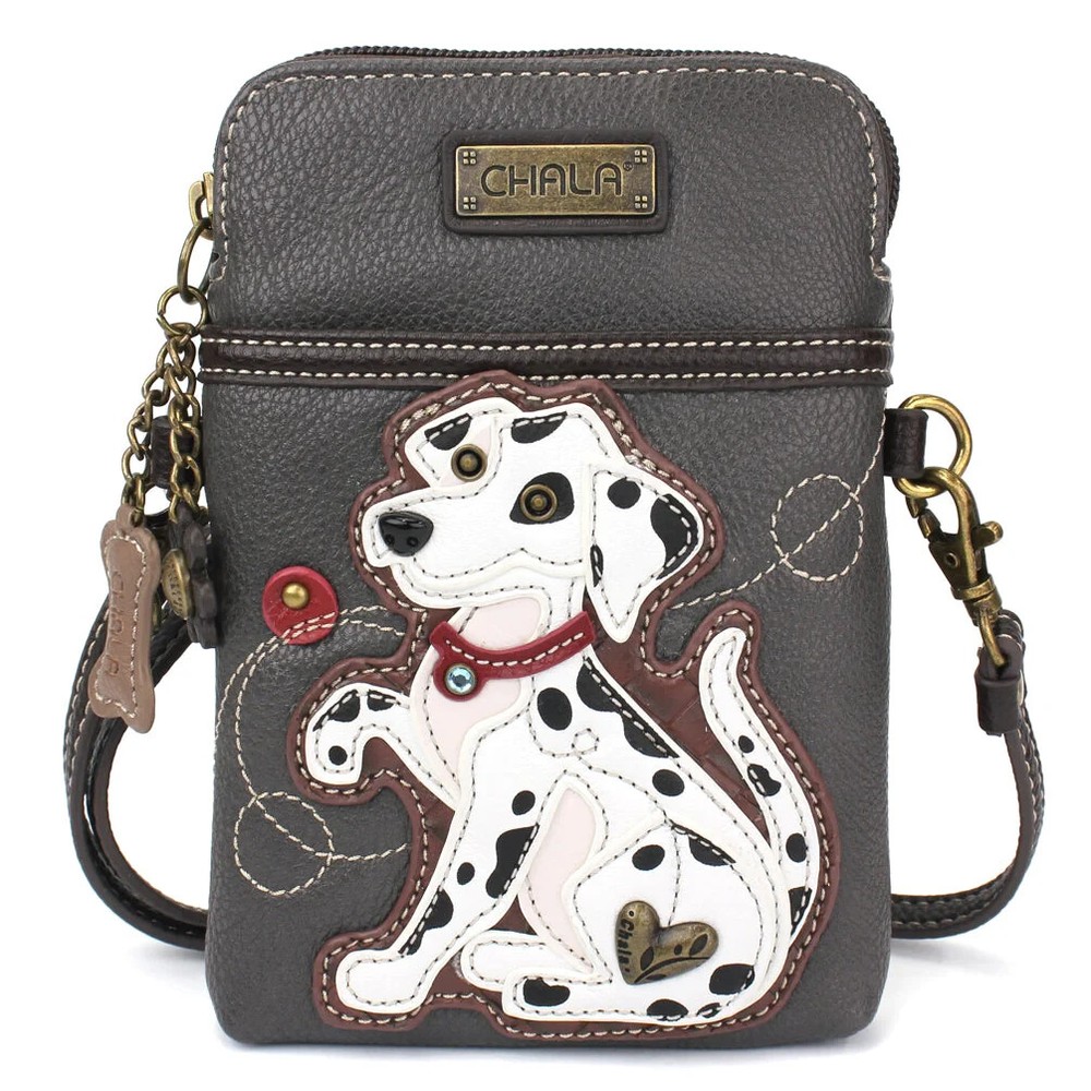 NEW CHALA DALMATION DOG CELL PHONE CROSSBODY PURSE STRAP GREY BLACK WHITE