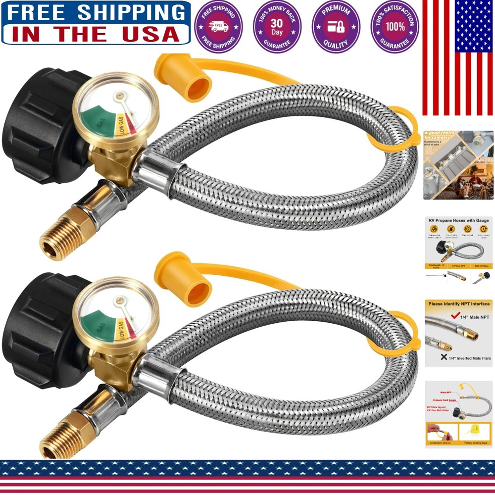 Reliable 2-Pack 15-inch RV Propane Hose with Gauge for Safe Outdoor Cooking