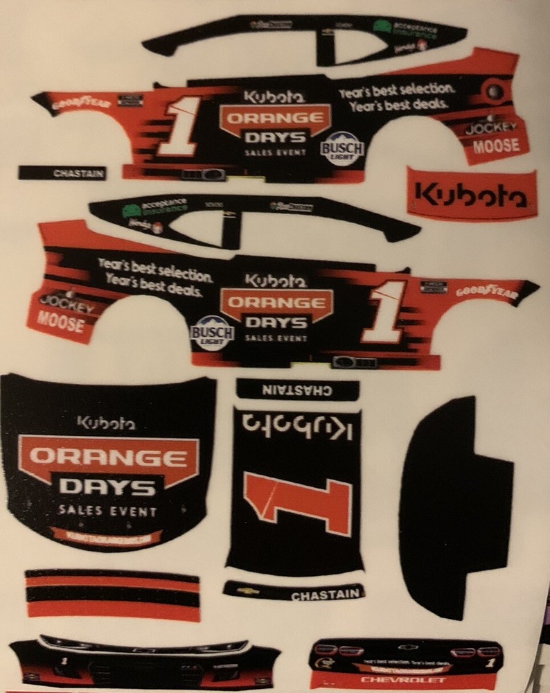 Custom 2025 Ross Chastain #1 Orange Days 1/64 NASCAR Decals - Peel & Stick