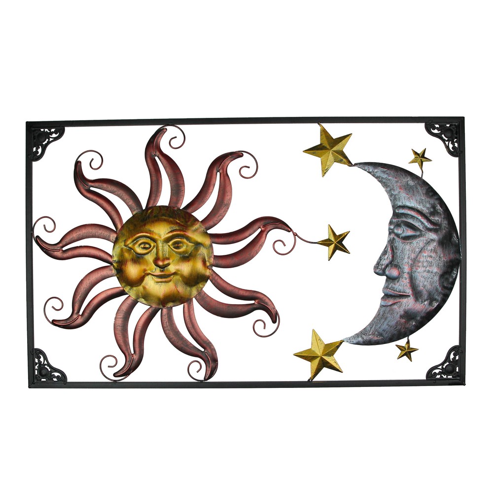 Tri-Tone Celestial Sun Moon and Stars Indoor Outdoor Metal Wall Art
