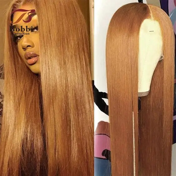 Ginger Brown 4x4 Glueless Lace Front Wig Remy Human Hair Transparent