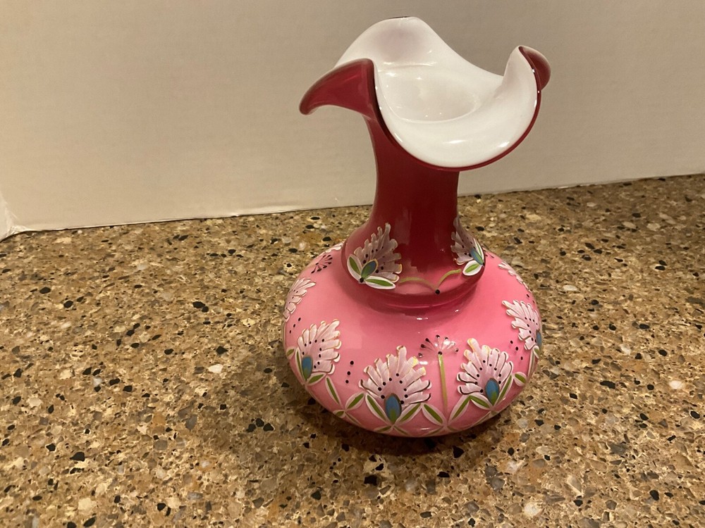 Fenton Limited Edition Alhambra Wild Rose Overlay Hand Painted Vase 372/1500