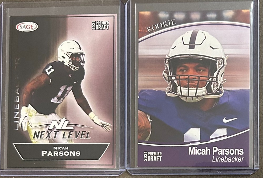 2021 Sage Premier Draft Football Micah Parsons 2 Card Rookie Trading Lot