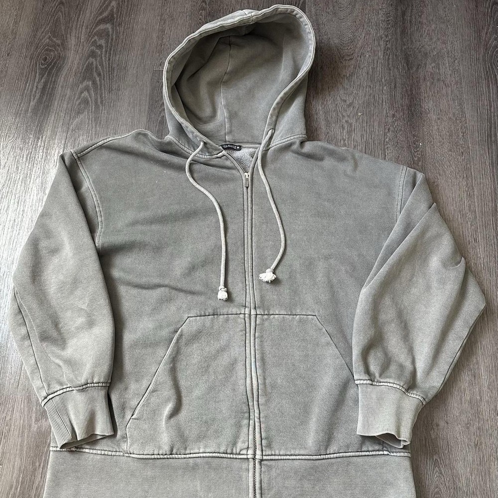 ZARA Gray Full Zip Fleece Hoodie Cotton Blend Women's Size S Long Sleeve
