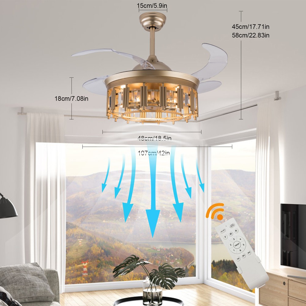 6-Speed Ceiling Fan with Remote Control and Built-In Light Fixture