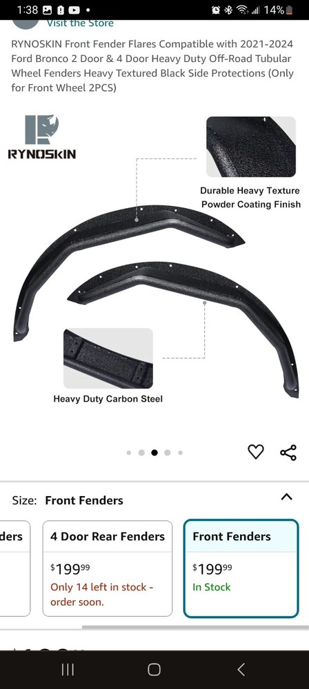 black horse off road fron fender flares 21-22 ford bronco