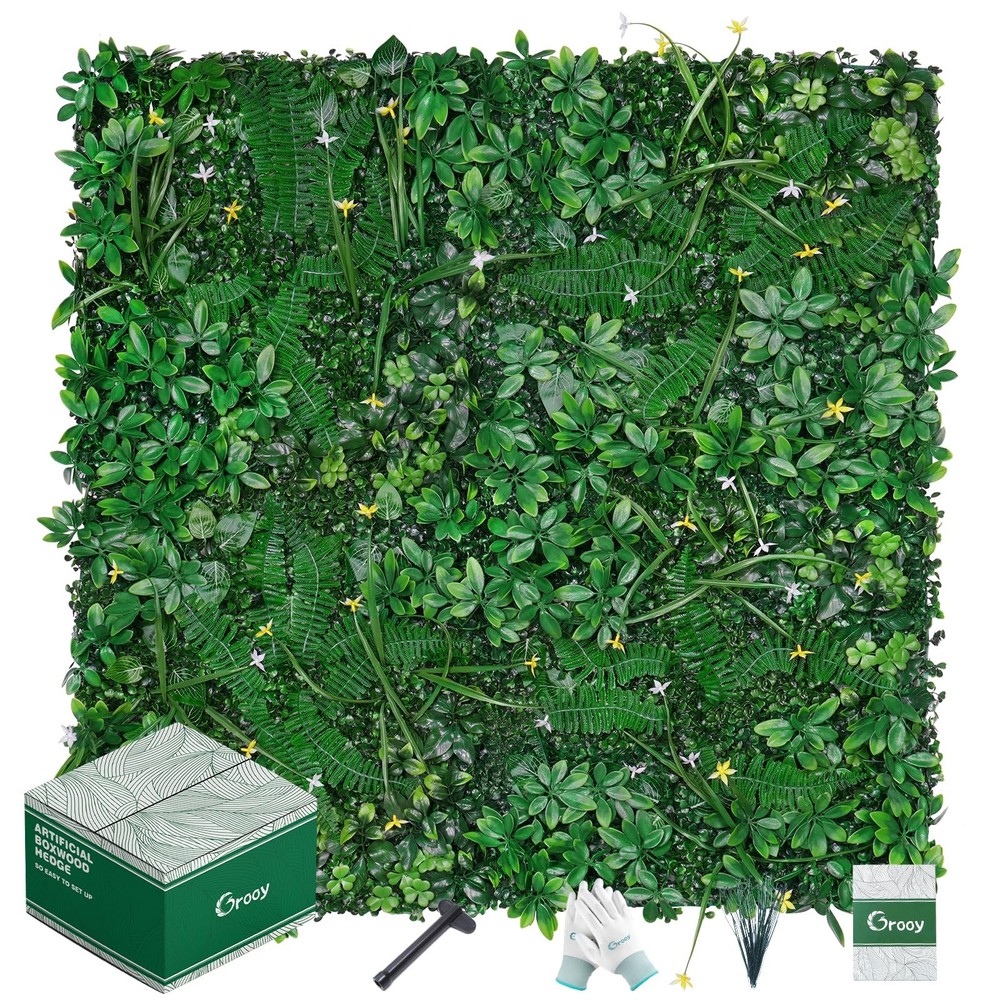 20x20 Artificial Grass Wall Panels - Pack of 16 Boxwood Privacy Hedge Fence