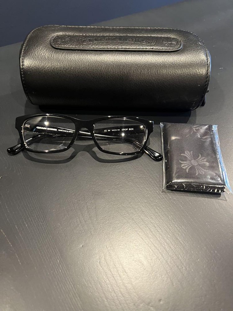 Rare CHROME HEARTS DROP BOX Eyeglasses Black Frame W/Case USED F/S