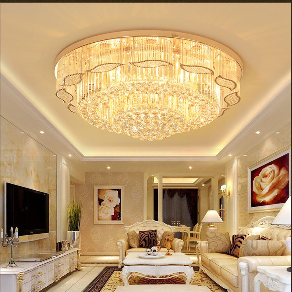 US Modern Crystal LED Ceiling Light Chandelier Flush Mount Lamp Lighting Fixture