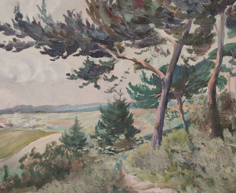 Clearance Sale Pickup Handover Painting Hilly Landscape Fields Trees-image