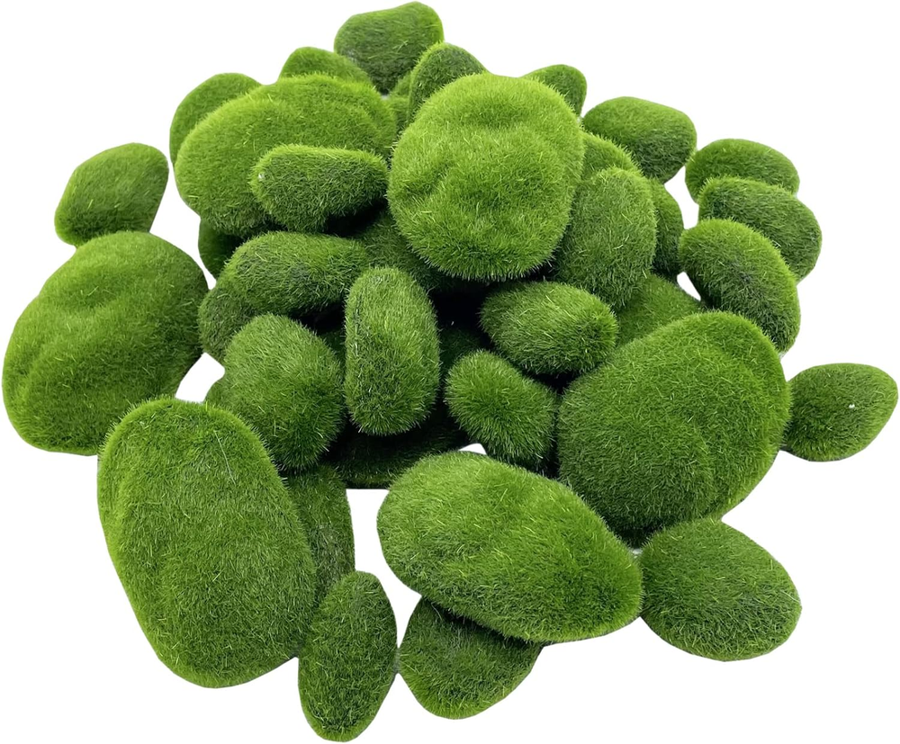 40PCS Green Moss-Covered Stones Decorative Artificial Moss Balls for Home Garden DIY