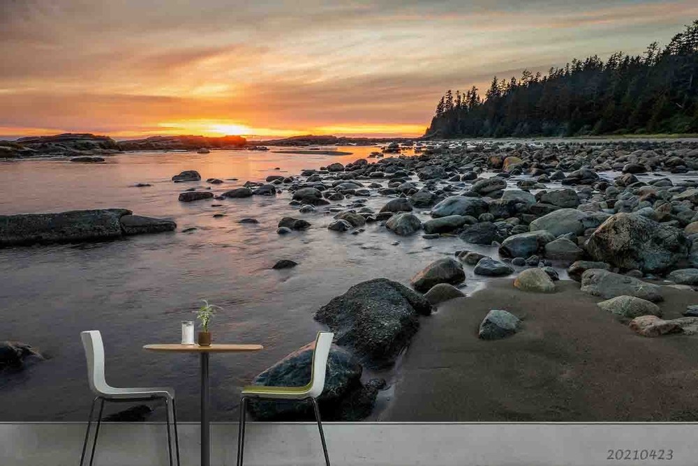 3D Forest Rocks Lake Sunset Landscape Wall Murals Wallpaper Murals Wall Sticker