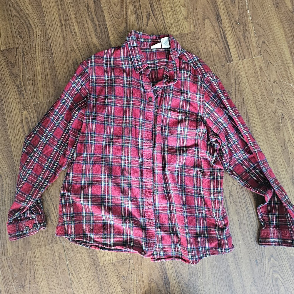 L.L. Bean Men's Flannel Button Down Red Plaid Shirt Size XL Workwear Outdoors