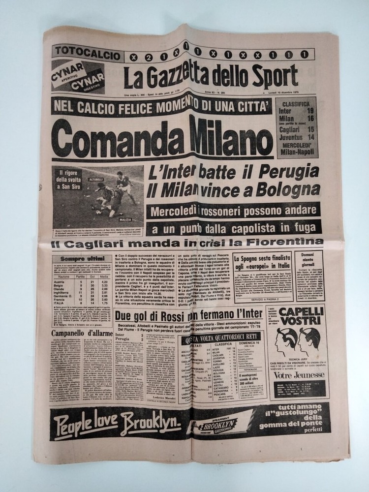 La Gazzetta Dello Sport 10 Dicembre 1979 Comanda Milano