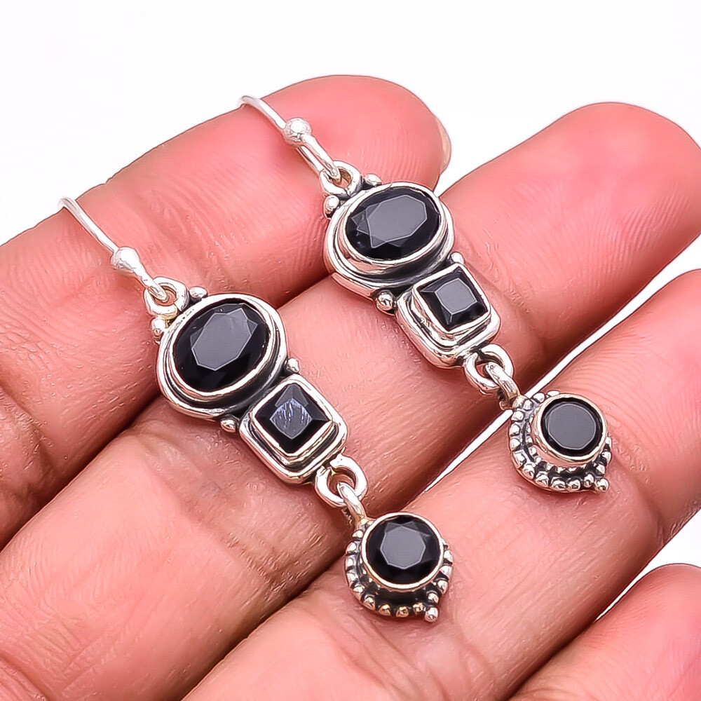 Black Onyx Bali Sterling Silver Earrings 1.76 Inch Valentine Gift E_9278_187_16  
