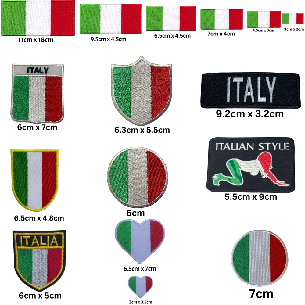 Italian National Flag Iron On Patch Embroidered Badge Available in Multiple Size