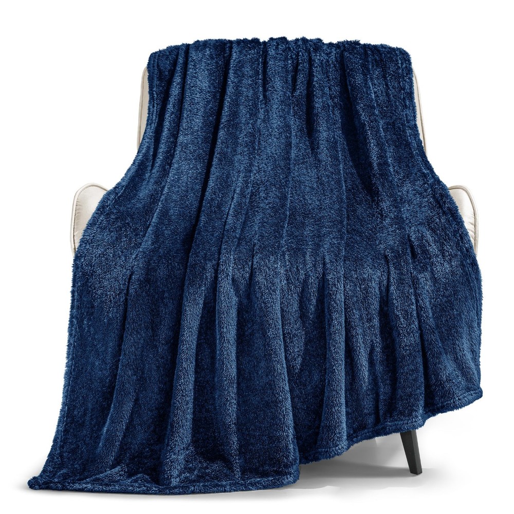 Extra Large Navy Blue Fleece Throw Blanket for Couch - Soft Warm Decorative Cover