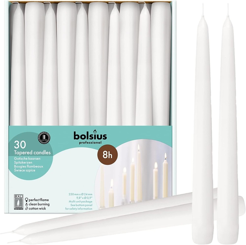 BOLSIUS 30-Count Bulk Pack of 10-Inch Long White Household Taper Candles