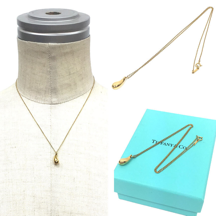 TIFFANY Elsa Peretti Teardrop Pendant Necklace K18YG750 Yellow Gold List 264