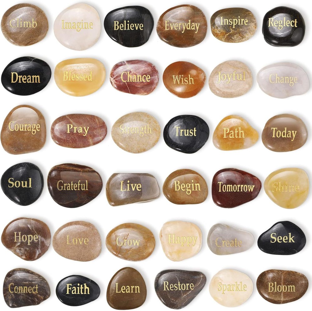36 Pcs Inspirational Stones Engraved Words Rock Encouragement Amulets Gift