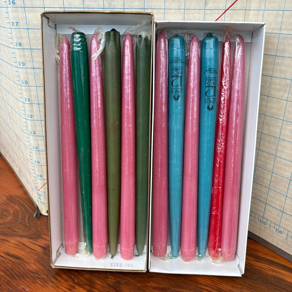 Vintage 12-inch Tapered Candlesticks Set of 12 in Red Green Pink Blue