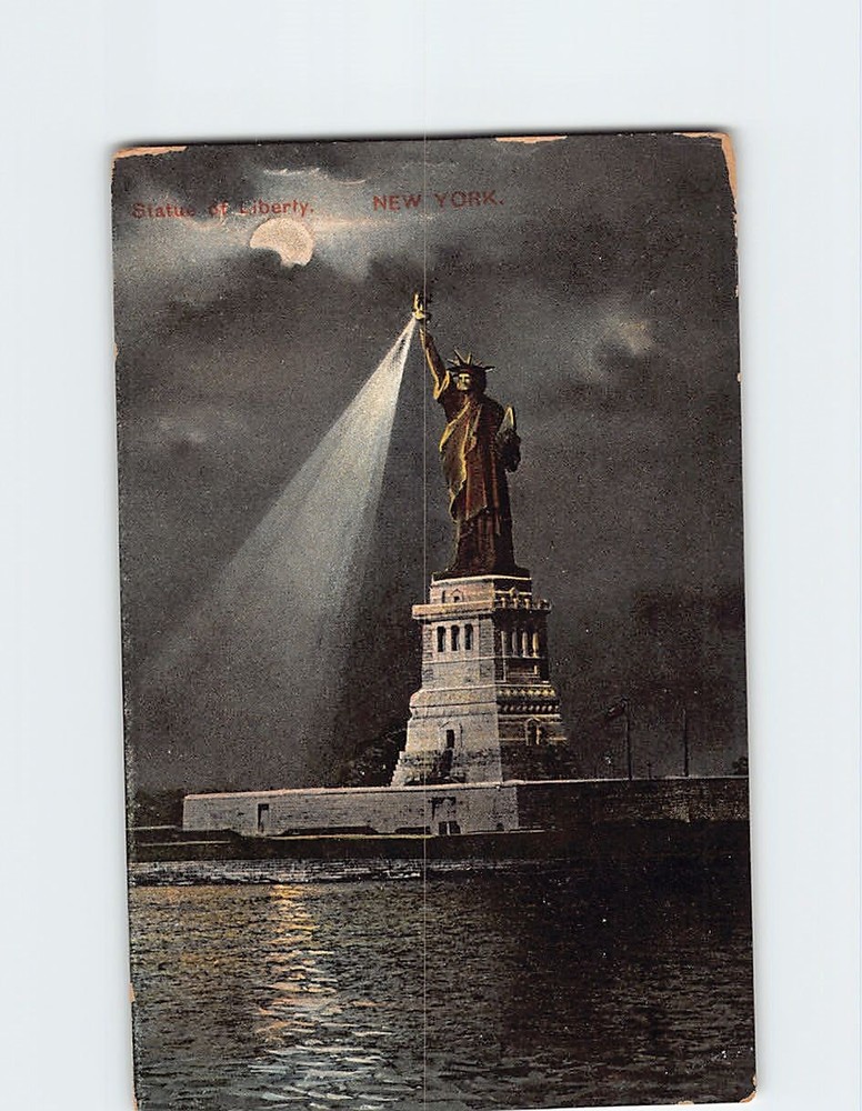 Statue of Liberty night view postcard NYC New York