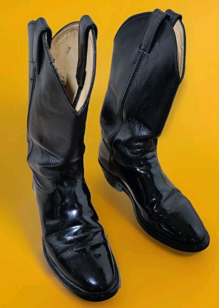 Justin 3040 Men's Black Cowboy Boots Size 9.5 D US Round Toe Tobias Classic