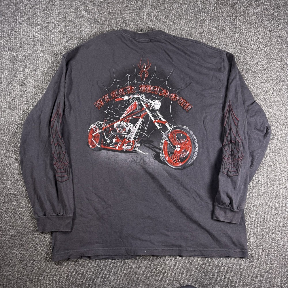 Vintage American Chopper Shirt Mens 2XL Grey Black Widow Long Sleeve Biker Y2K