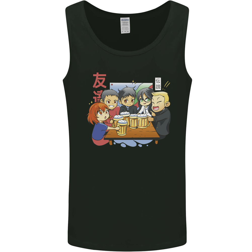 Chibi Anime Friends Drinking Beer Mens Vest Tank Top
